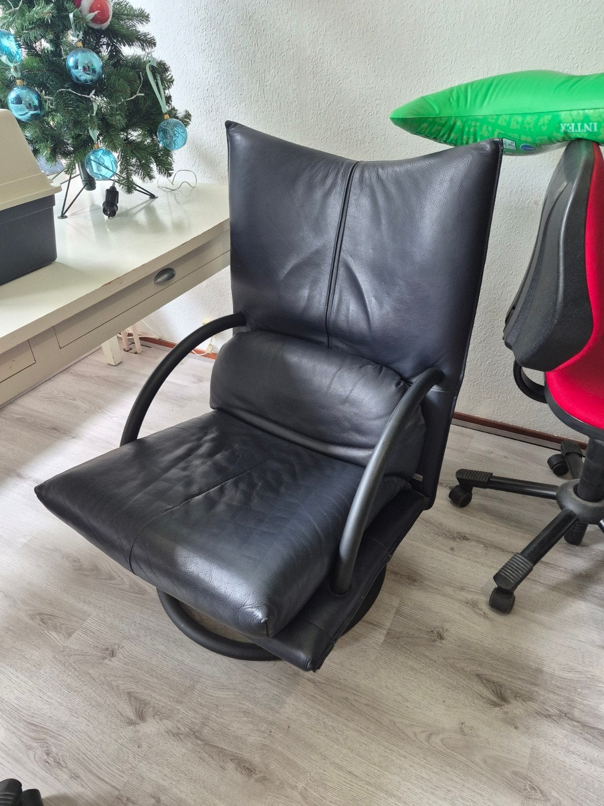 Rolf Benz Torino BMP stoel met voetenbank, Huis en Inrichting, Stoelen, Ophalen, Gebruikt, Zwart, Leer