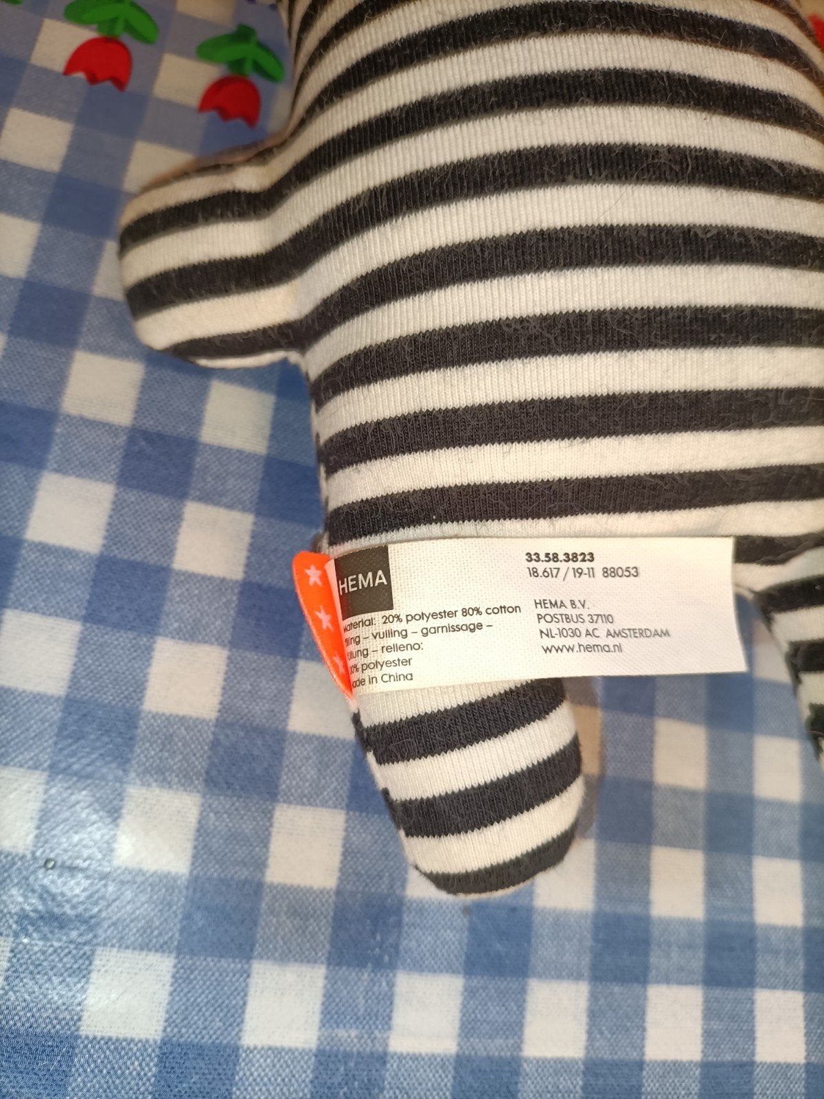 Hema hond knuffel zwart wit gestreept 20 cm, Ophalen of Verzenden, Zo goed als nieuw, Hond
