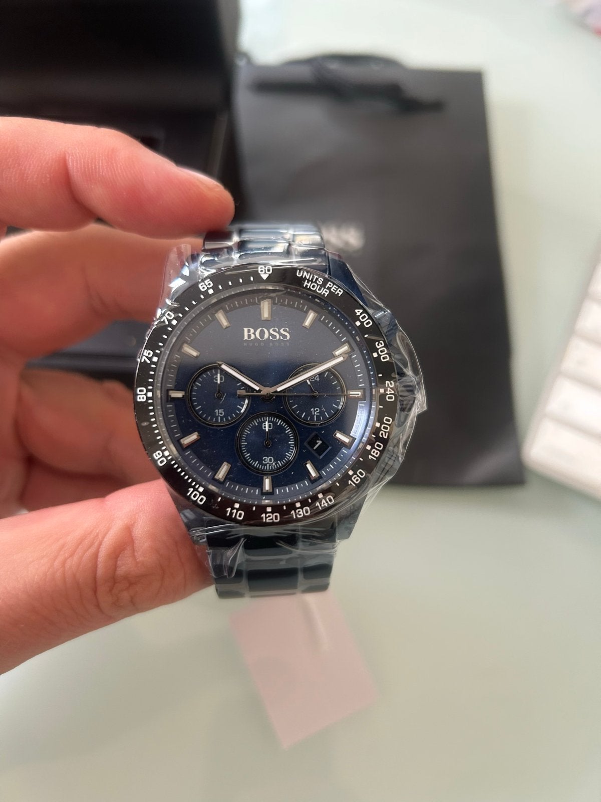 Nieuw BOSS Herenhorloge Chronograaf Blauw Staal Ref 1513758, Overige merken, Staal, Staal, Polshorloge
