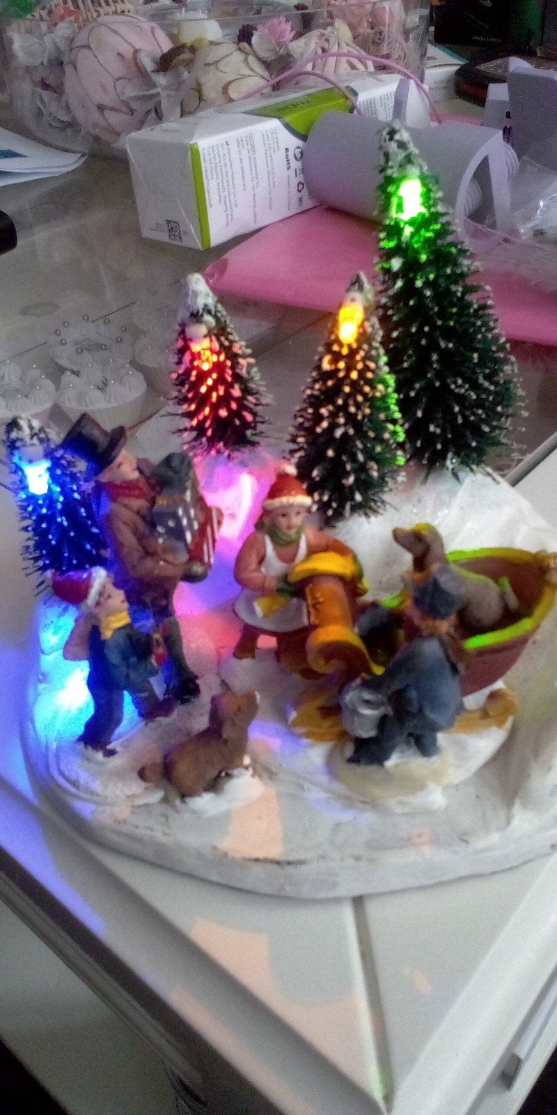 Winterrafereel met verlichting 12 cm, Diversen, Ophalen, Zo goed als nieuw