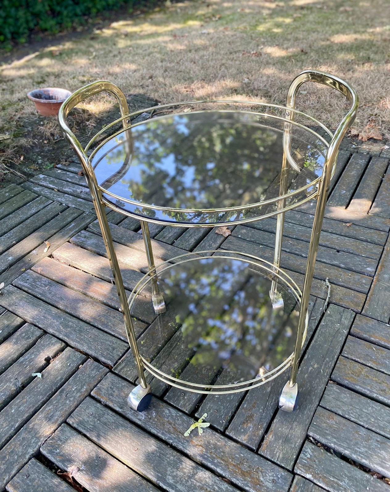 Bijzettafel trolly serveerwagen messing met glas, Minder dan 55 cm, Onbekend, Onbekend, Ophalen