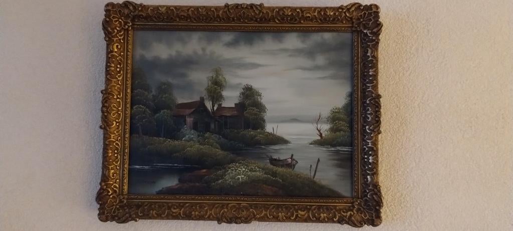 Schilderij A. Vosman - Landschap met huis en boot, Ophalen