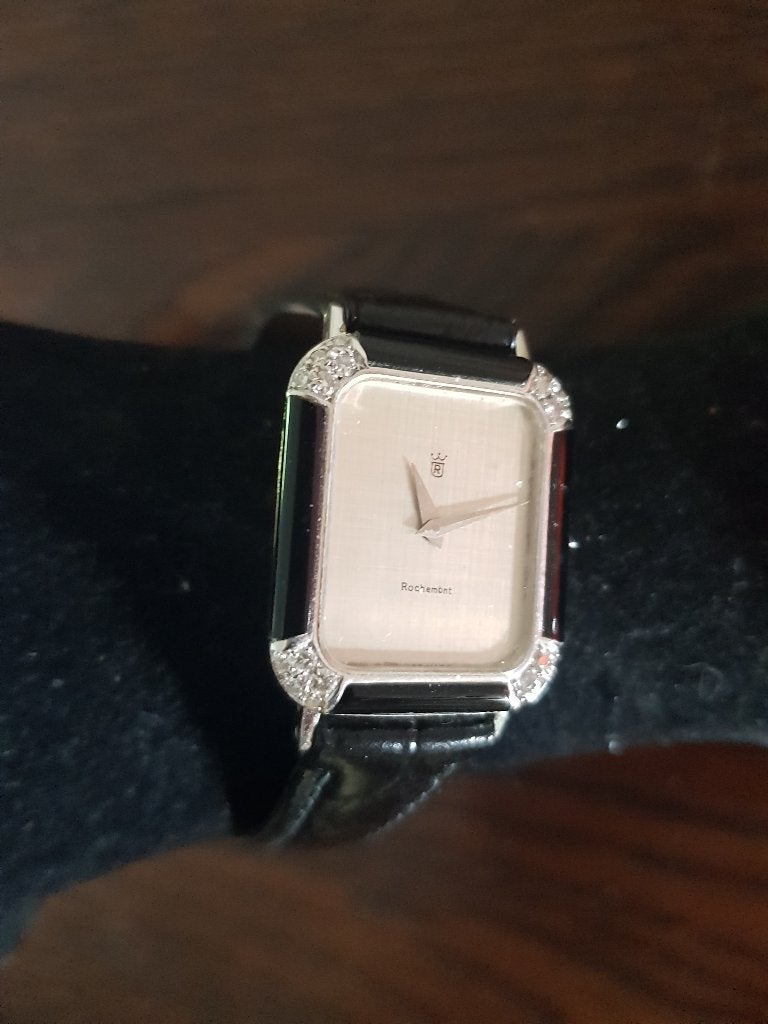18 krt witg armband horloge Rochemont met briljant + emaille, Nieuw, Ophalen of Verzenden, Met edelsteen, Zilver