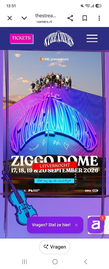 4 Tickets Streamers 19 sep 2026 13:30 uur Ziggo Dome, Tickets en Kaartjes, Drie personen of meer