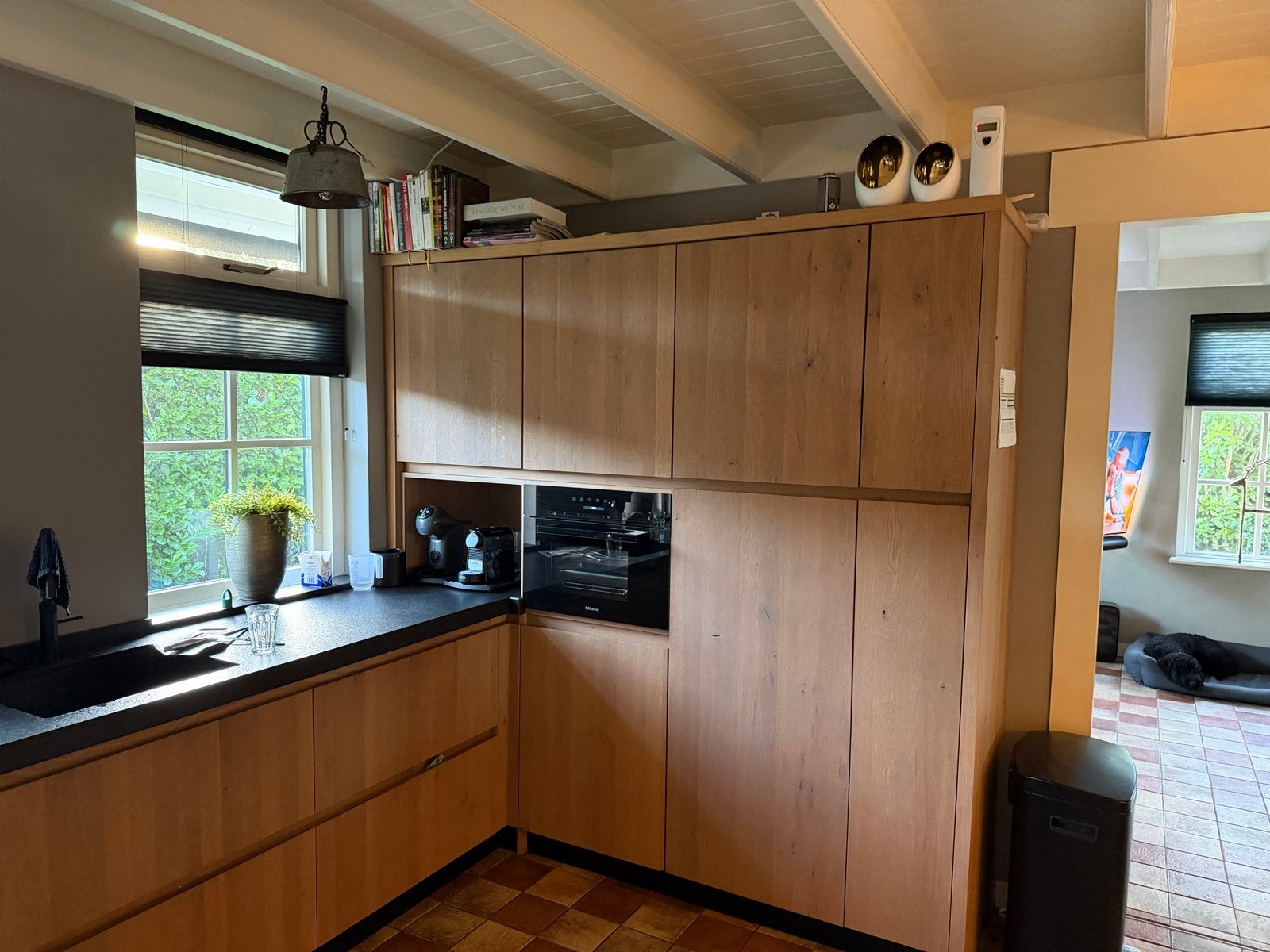 Luxe massief houten keuken met Miele, Siemens, Quooker, Ophalen, Gebruikt, Bruin, Hoekkeuken