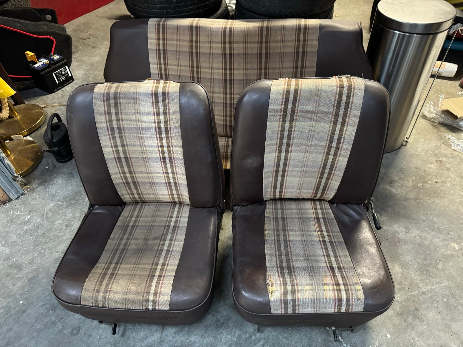 classis Mini Auto Stoelen Set - Bruin Geruit, Auto-onderdelen, Ophalen, Gebruikt, Oldtimer onderdelen