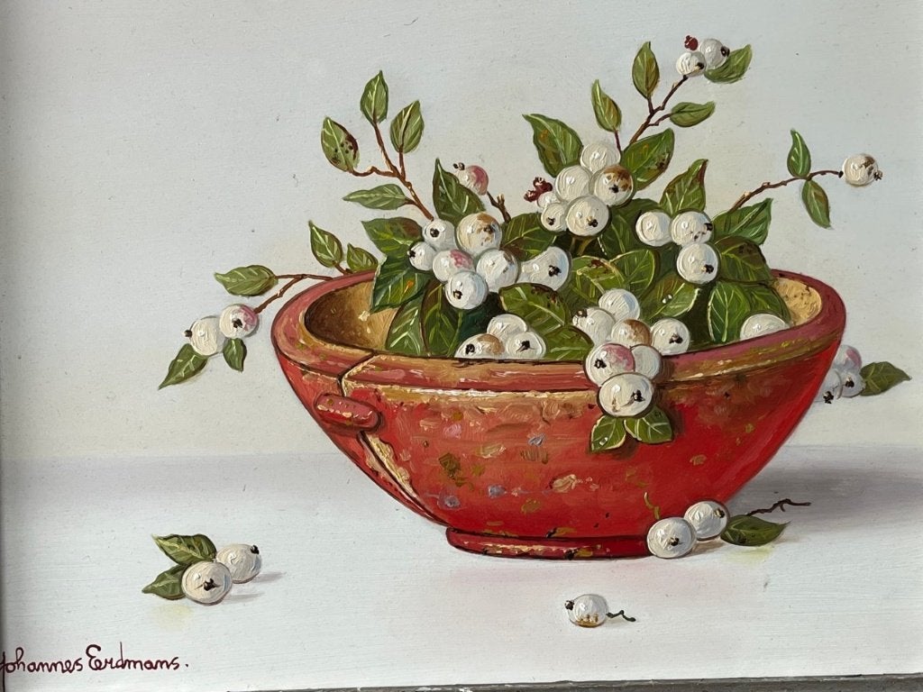 Johannes Eerdmans, stilleven met sneeuwbessen in schaal, Antiek en Kunst, Ophalen