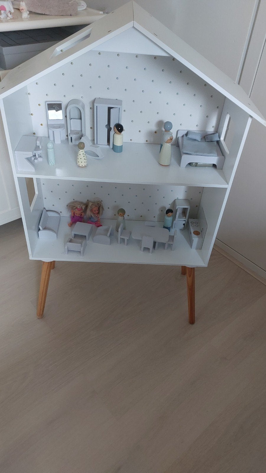 Houten Poppenhuis met Meubeltjes - Ook als Boekenkast, Ophalen, Gebruikt, Poppenhuis