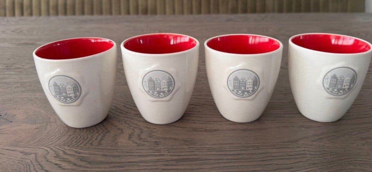 Koffie mokjes Huisjes - Douwe Egberts, Ophalen of Verzenden, Zo goed als nieuw, Overige stijlen, Kop(pen) en/of Schotel(s)