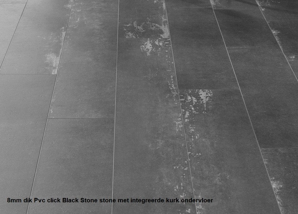 8mm dik Pvc klik Black Stone met integreerde kurk ondervloer, 75 m² of meer, Pvc click kurk 8mm dik Black sone met kurk ondervloer