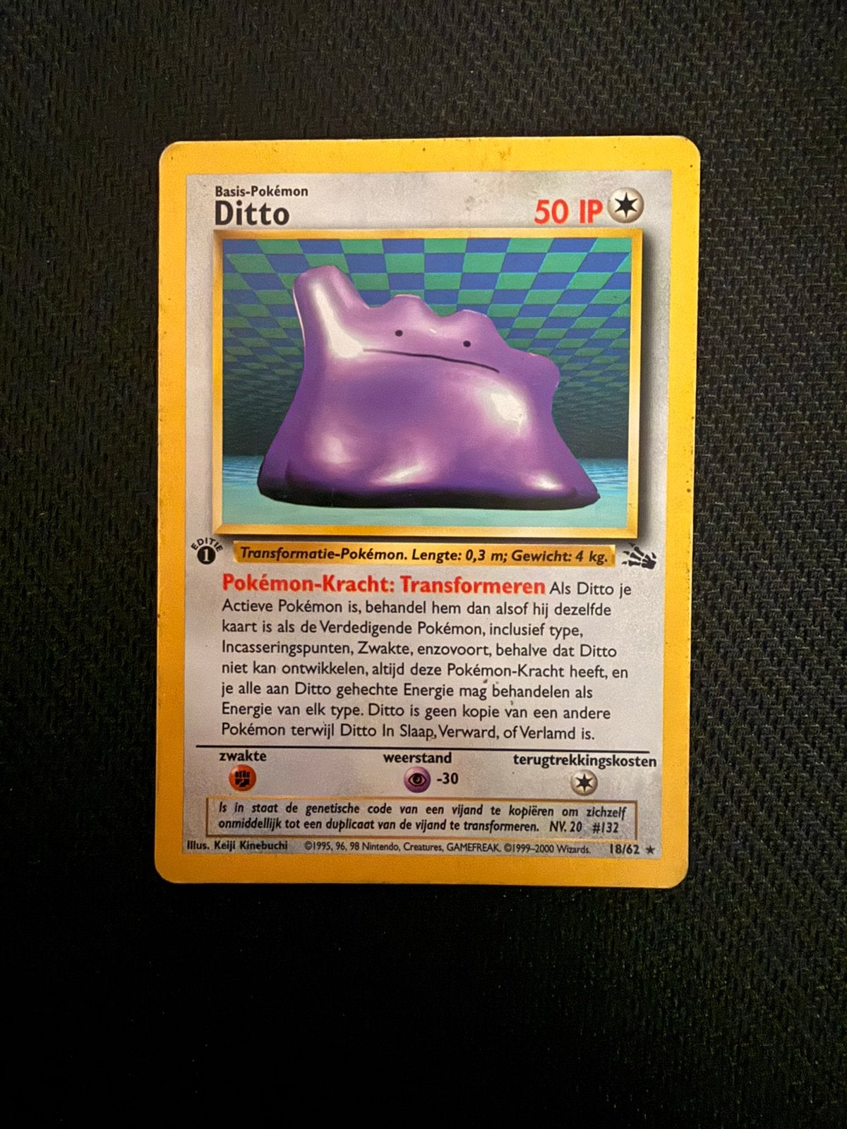 Pokemon Ditto Vintage - Fossil NL 1st Edition Non-Holo, Ophalen of Verzenden, Gebruikt, Losse kaart