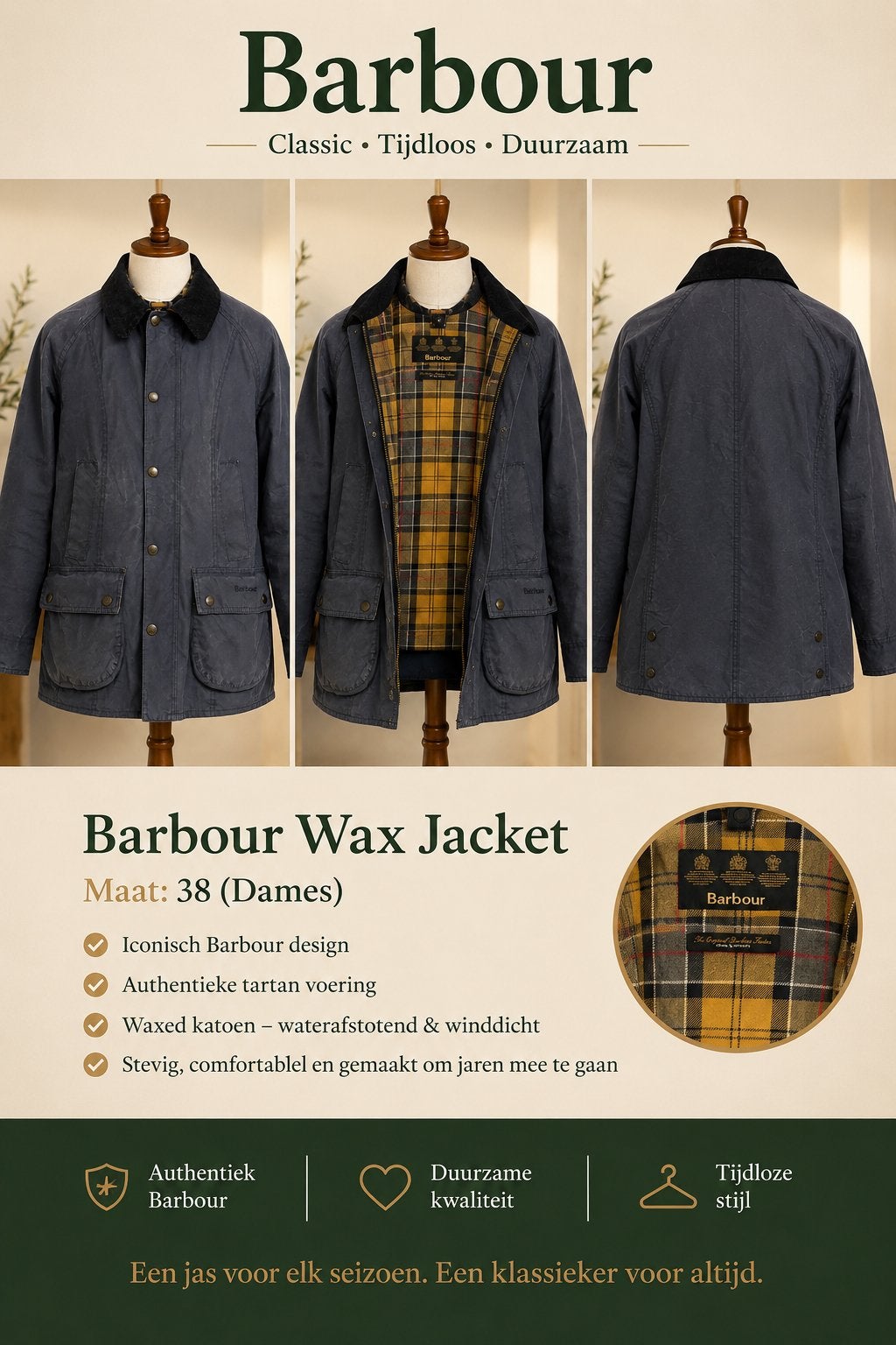 Barbour Dames Waxjas - Maat 38 / UK 12 - Donkerblauw, Ophalen of Verzenden, Gedragen, Maat 46 (S) of kleiner, Blauw