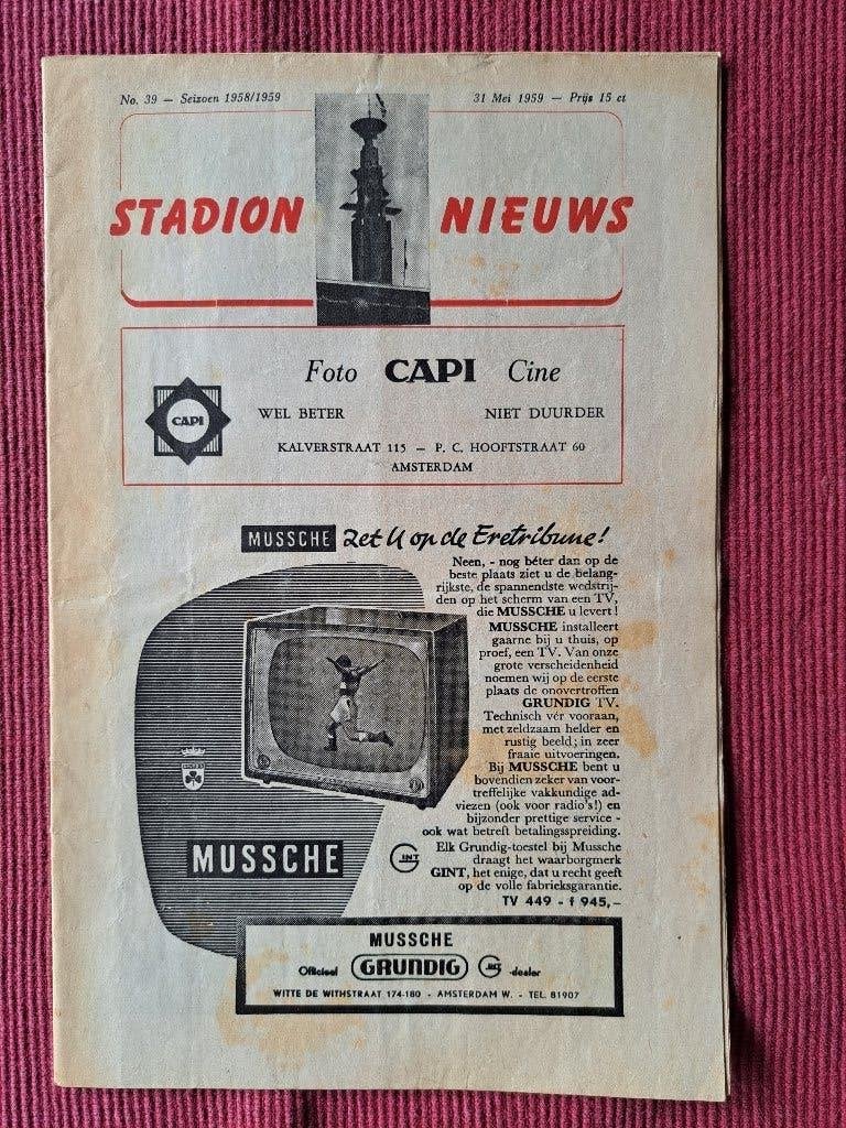 Programmaboekje  31 mei 1959, Ophalen of Verzenden, Gebruikt, Ajax, Boek of Tijdschrift