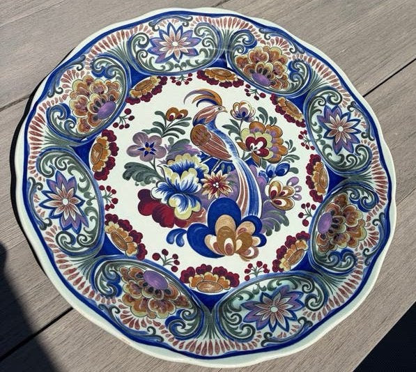 Vintage wandbord met vogel Boch België, Antiek en Kunst, Antiek | Wandborden en Tegels, Ophalen of Verzenden