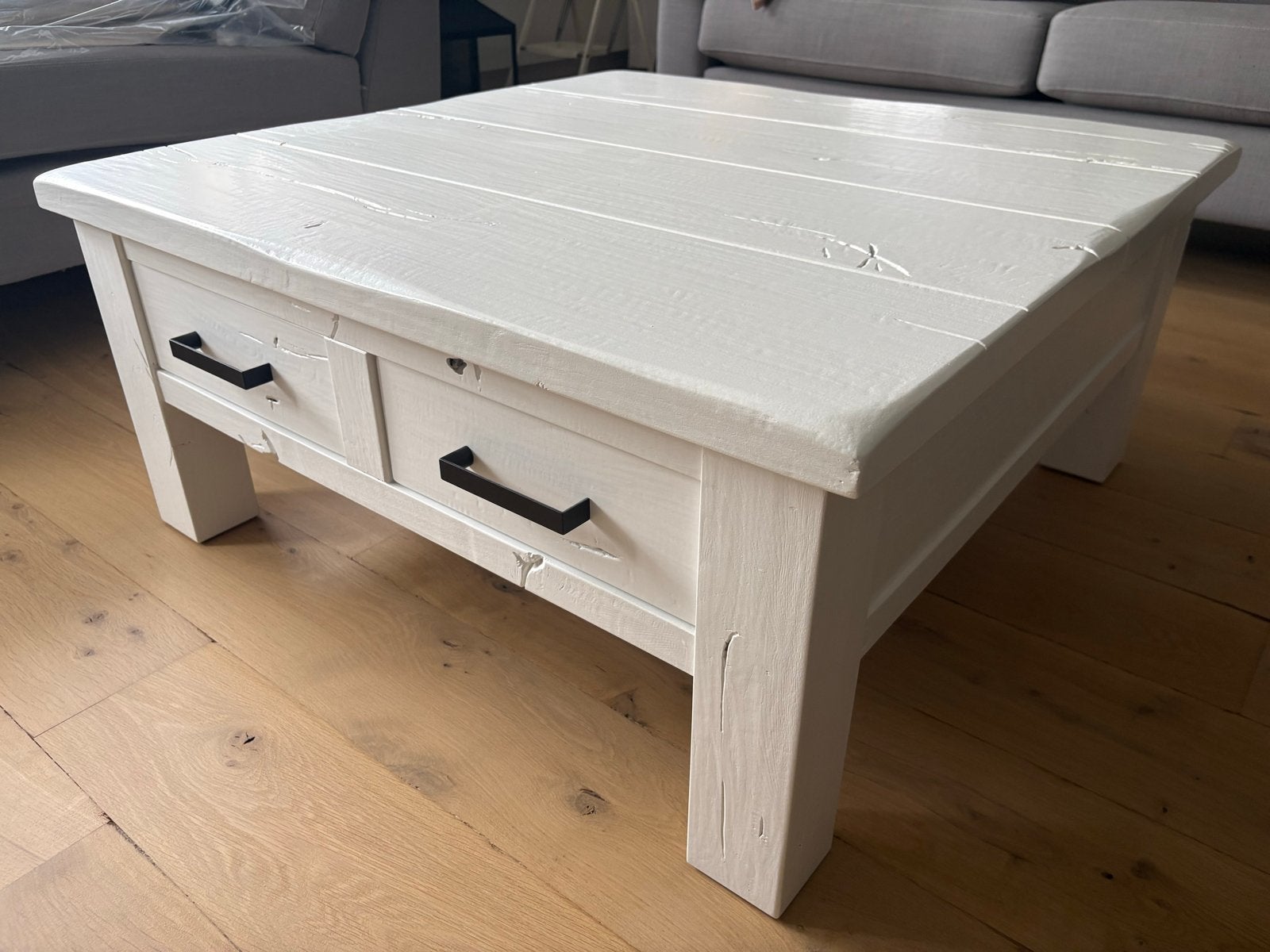 Salontafel Beaufort De Bommel wit met lades, Ophalen, Gebruikt, 100 tot 150 cm, Vierkant