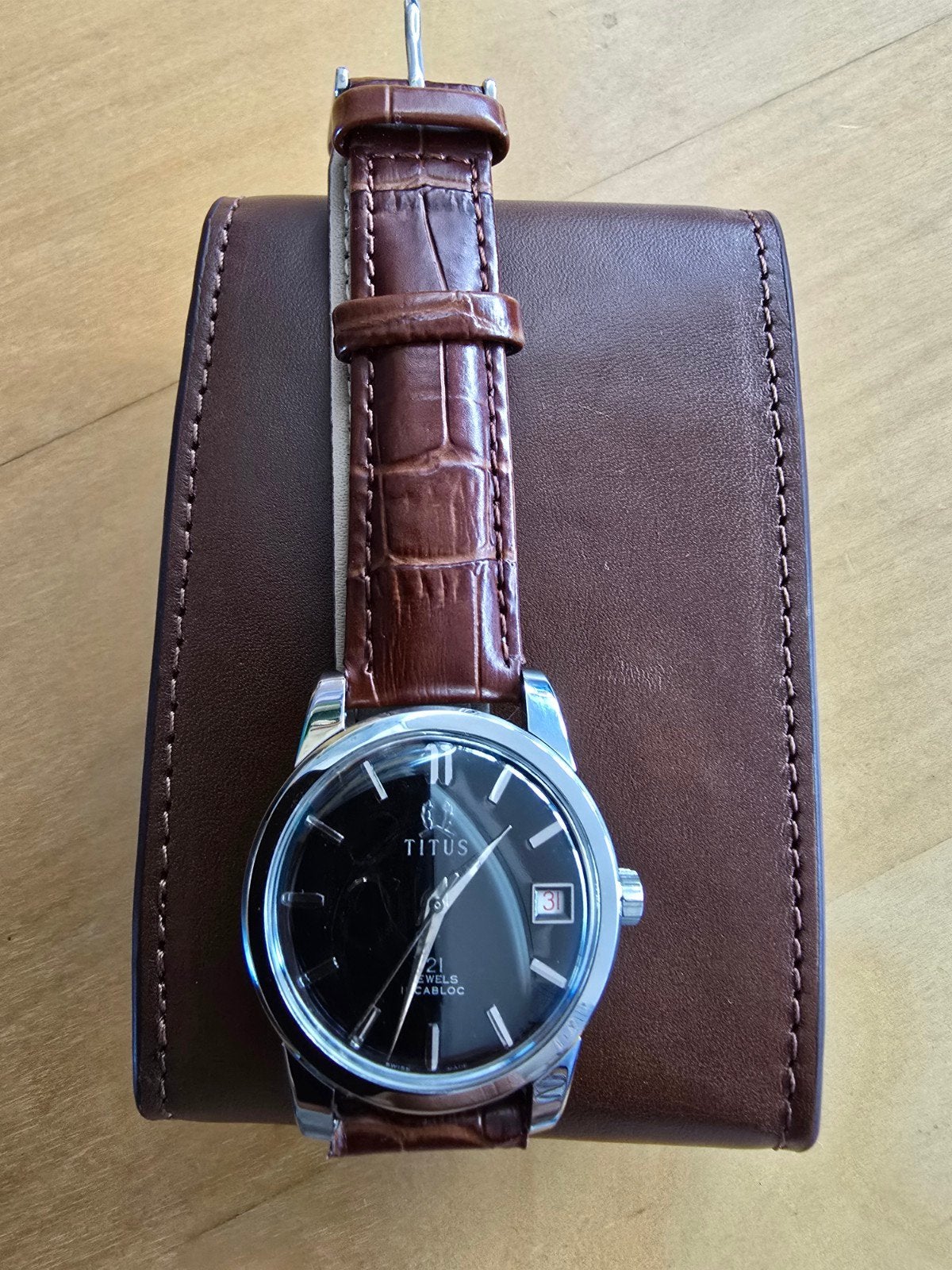 Solvil &Titus Geneve met date en 21J handwinder, Ophalen of Verzenden, Leer, Overige merken