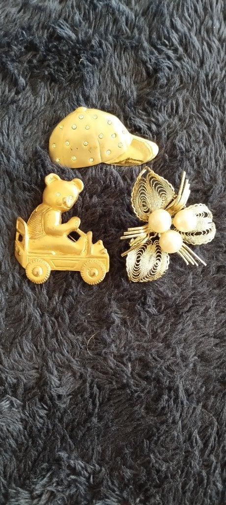 3x Vintage broches set - Goudkleurig, Verzenden, Gebruikt