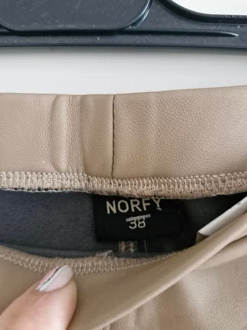Bruine leren broek Maat 38 h, Maat 38/40 (M), Norfy, Bruin, Onbekend