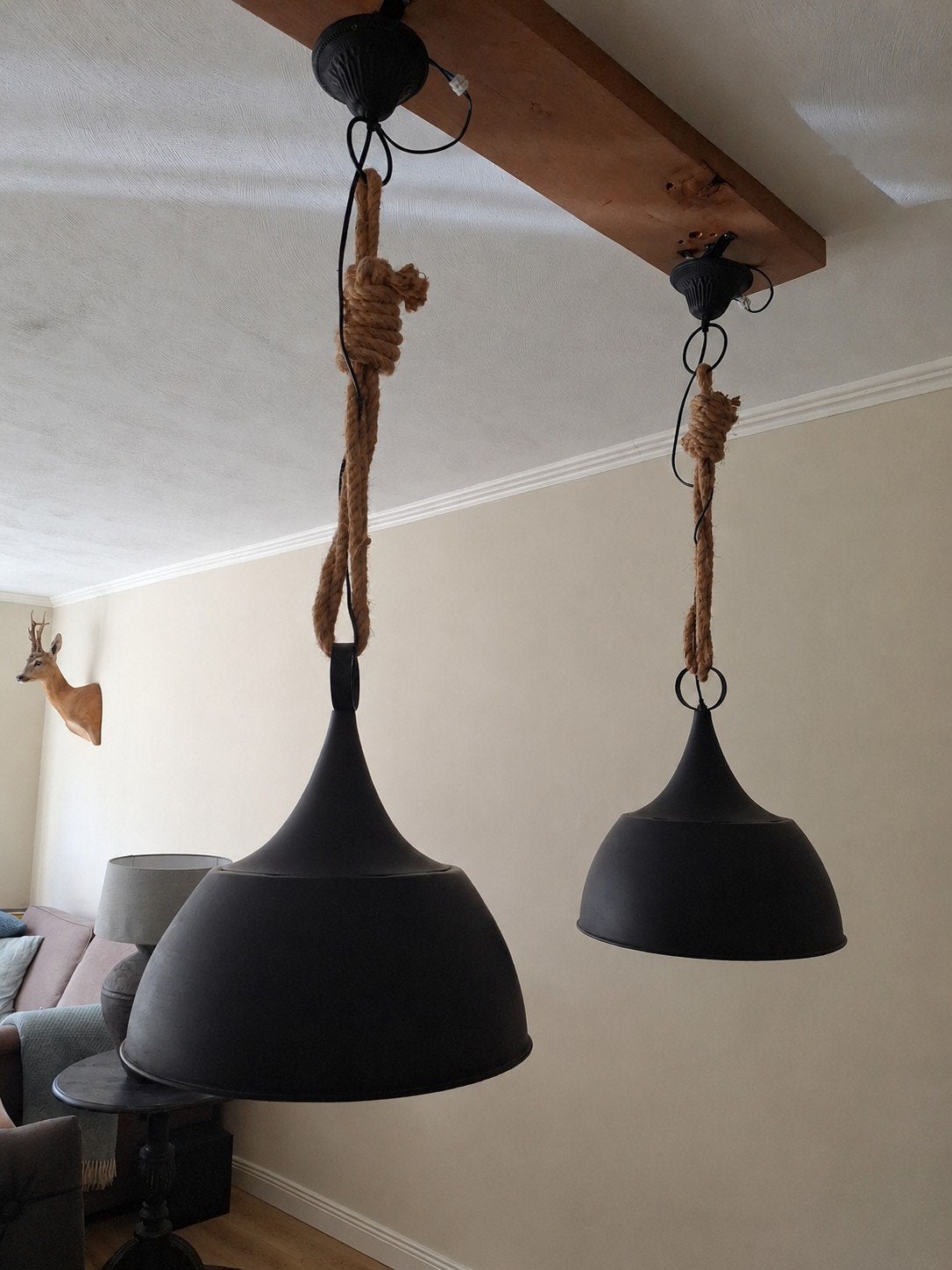 Kolony Hanglamp Zwart met Touw - Verstelbaar, Gebruikt, Metaal, Industrieel, E27 (groot)