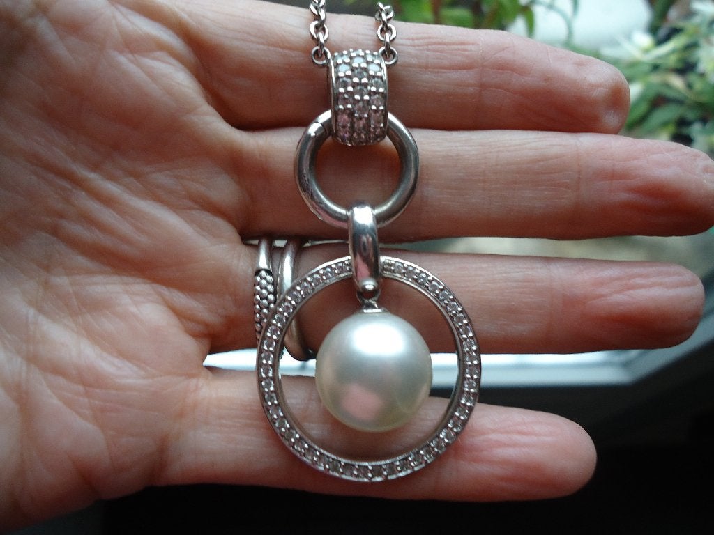 echt zilveren ketting met hanger parel tisento 925, Gebruikt, Met hanger, Ophalen of Verzenden, Zilver