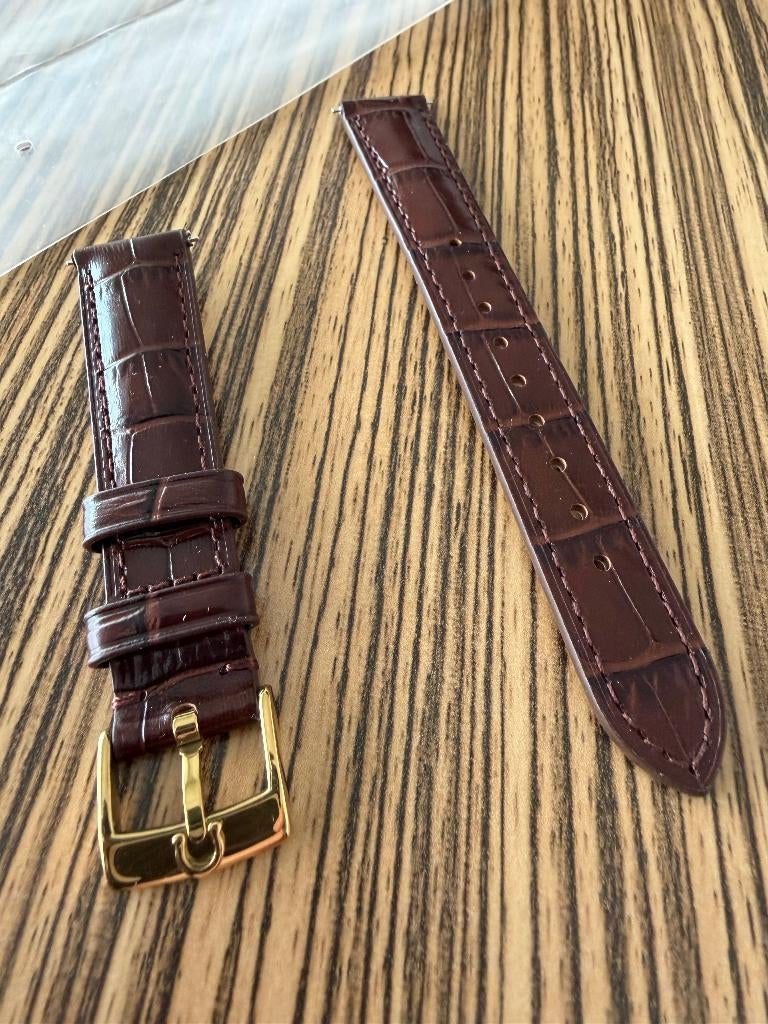 Omega leren horlogeband 18 mm NIEUW, gouden Omega gesp, Ophalen of Verzenden, Nieuw, Bruin