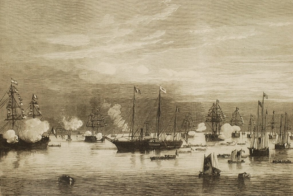 Antieke Prent 1885 Cherbourg Bezoek Sjah Nasser-ed-Din, Verzenden, Voor 1940, Zo goed als nieuw