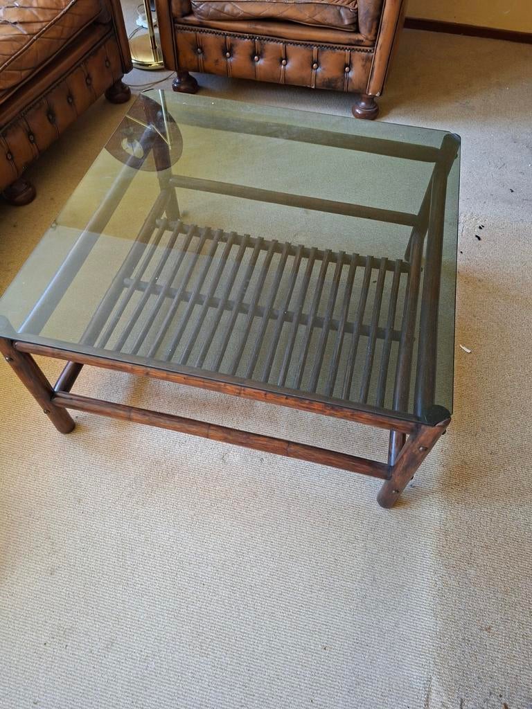 Vintage salontafel bamboe jaren 60, Ophalen, Gebruikt, 50 tot 100 cm, Glas