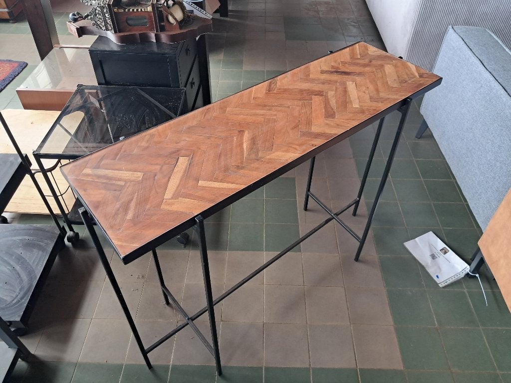 Sidetable industrieel visgraat consoletafel zwart  CS27268, Ophalen, Gebruikt, 100 tot 150 cm, Overige houtsoorten