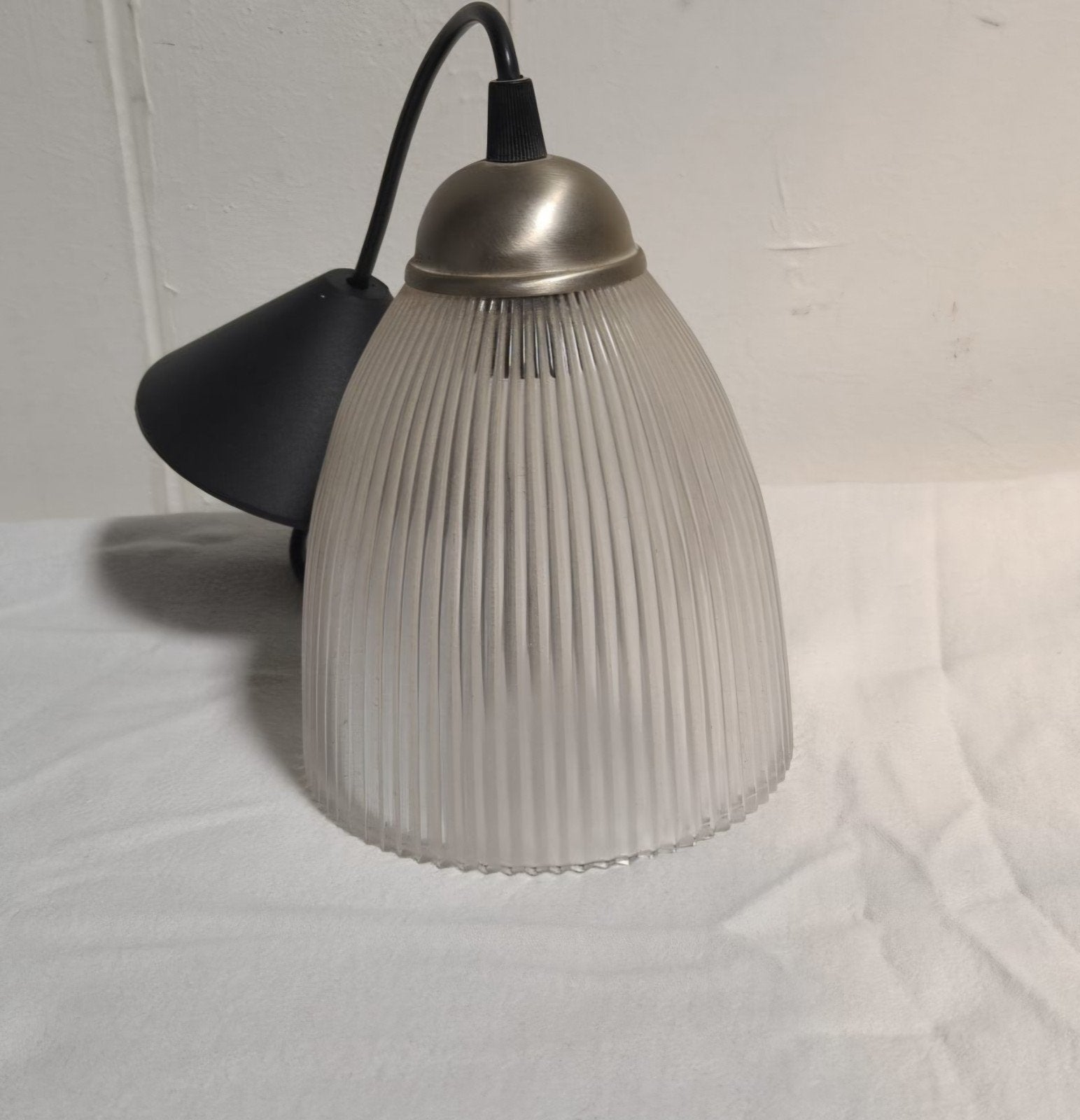 Vintage geribbelde glazen hanglamp jaren 70, Huis en Inrichting, Lampen | Hanglampen, Ophalen, Gebruikt, E27 (groot), Glas