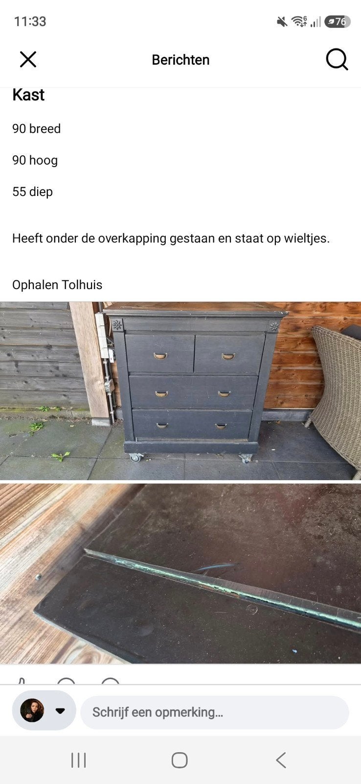 Donkergrijze ladekast op wieltjes, 90x90x55 cm, Ophalen, Gebruikt, 50 tot 100 cm, 3 of 4 laden