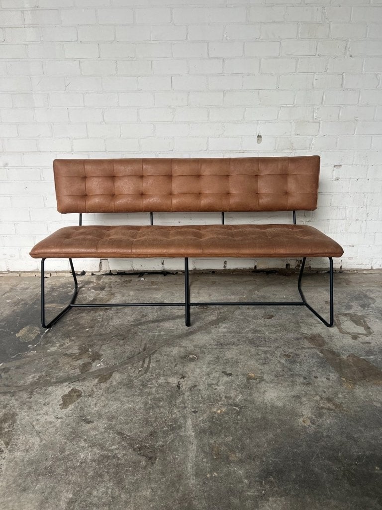 Industriële Eetkamerbank Cognac Lederlook 158 cm, Bruin, Ophalen of Verzenden, Zo goed als nieuw, Eén