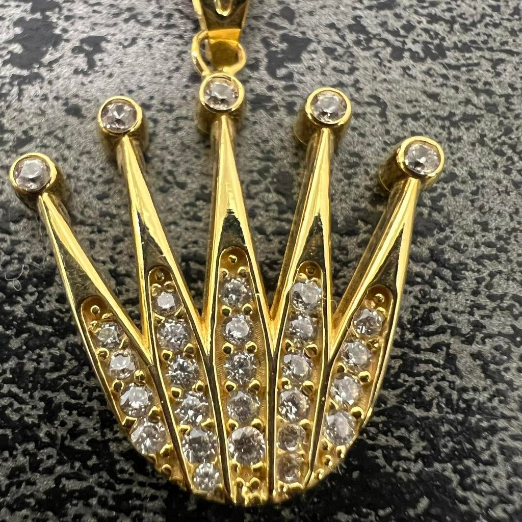 18 karaat gouden hanger kroon rolex kettinghanger, Ophalen of Verzenden, Zo goed als nieuw, Goud, Kruis of Symbool