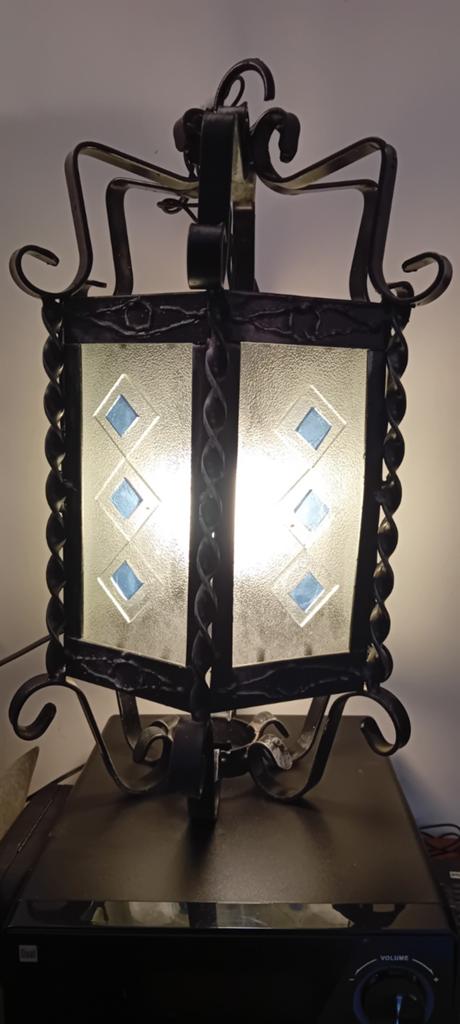 Vintage Smeedijzeren & Ijsglazen Hanglamp - Italië 1960, Ophalen