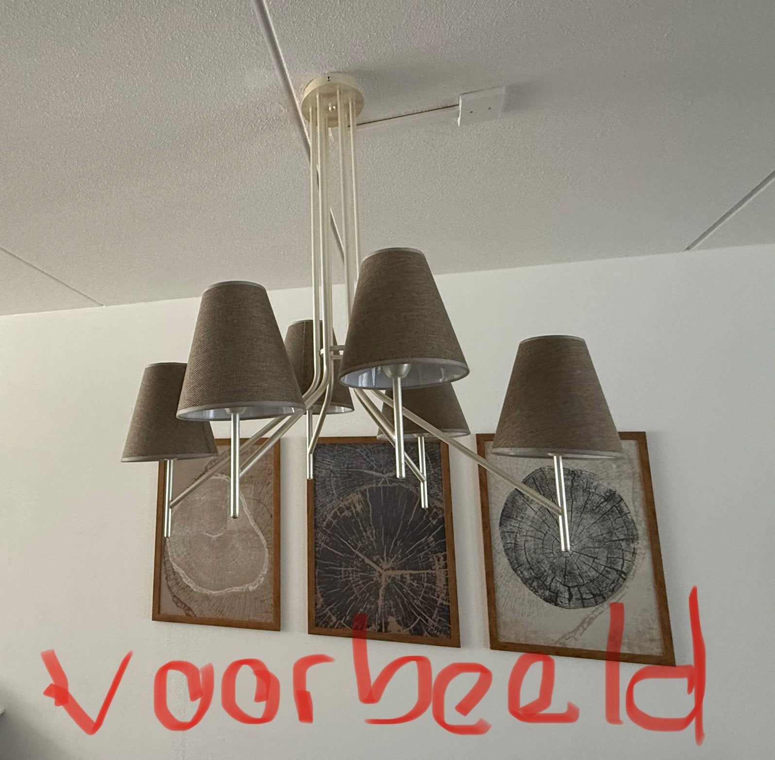Moderne kroonluchter met 6 lampen - Goudkleurig, Ophalen, Gebruikt, Metaal, E14 (klein)