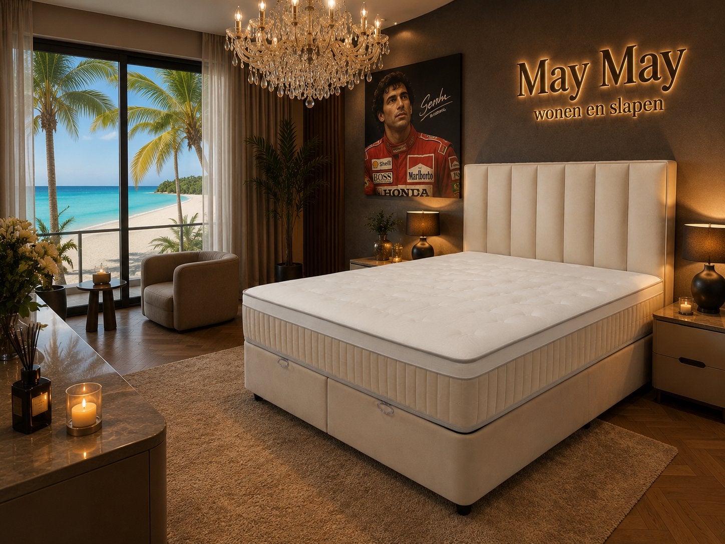 Boxspring/Baza met opbergruimte 180 Direct/leverbaar E-7401, Ophalen, Beige, Mwonenenslapen, Mwonenenslapen@ziggo.nl