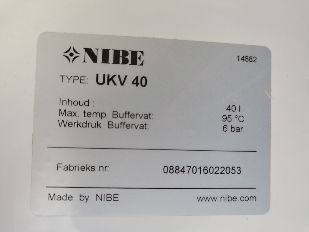 NIBE UKV40 buffervat 40 liter tweepunts, Ophalen, Gebruikt, 20 tot 100 liter, 6 t/m 10 jaar oud