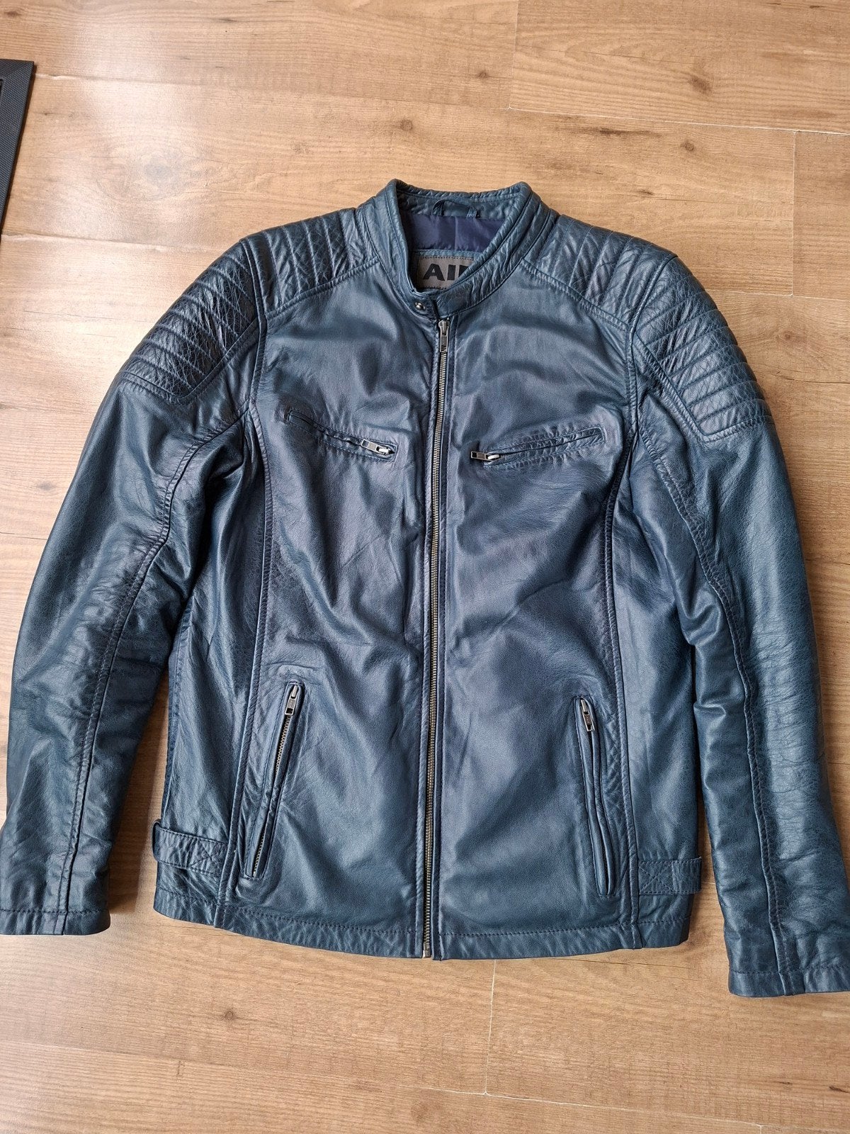 Leren Herenjas (blauw) maat L (50), Ophalen of Verzenden, Zo goed als nieuw, Maat 48/50 (M), Blauw