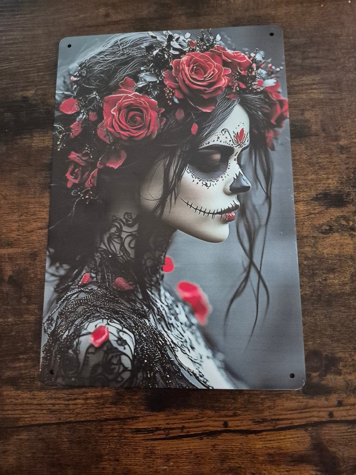 Metalen wanddecoratie: Dia de los Muertos dame, Minder dan 50 cm, Ophalen of Verzenden, 5 – 50, Print