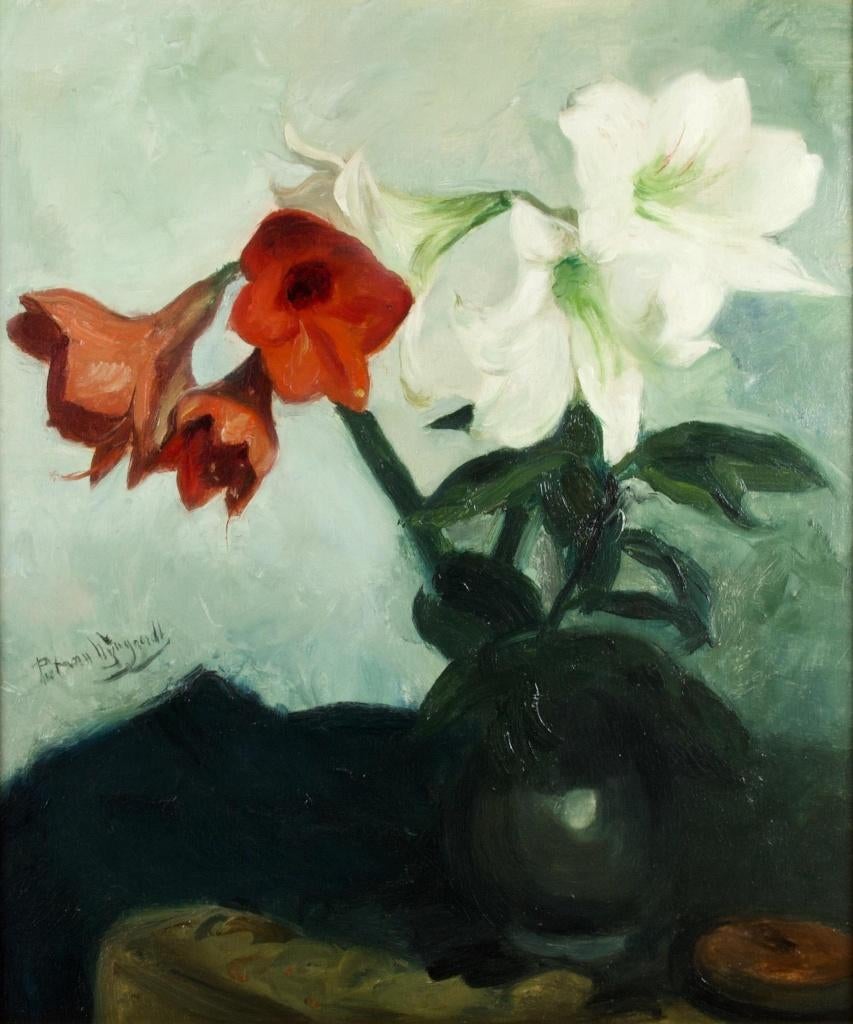 Piet van Wijngaerdt, 'Roode en Witte Amaryllis', olie/doek, Antiek en Kunst, Kunst | Schilderijen | Klassiek, Ophalen