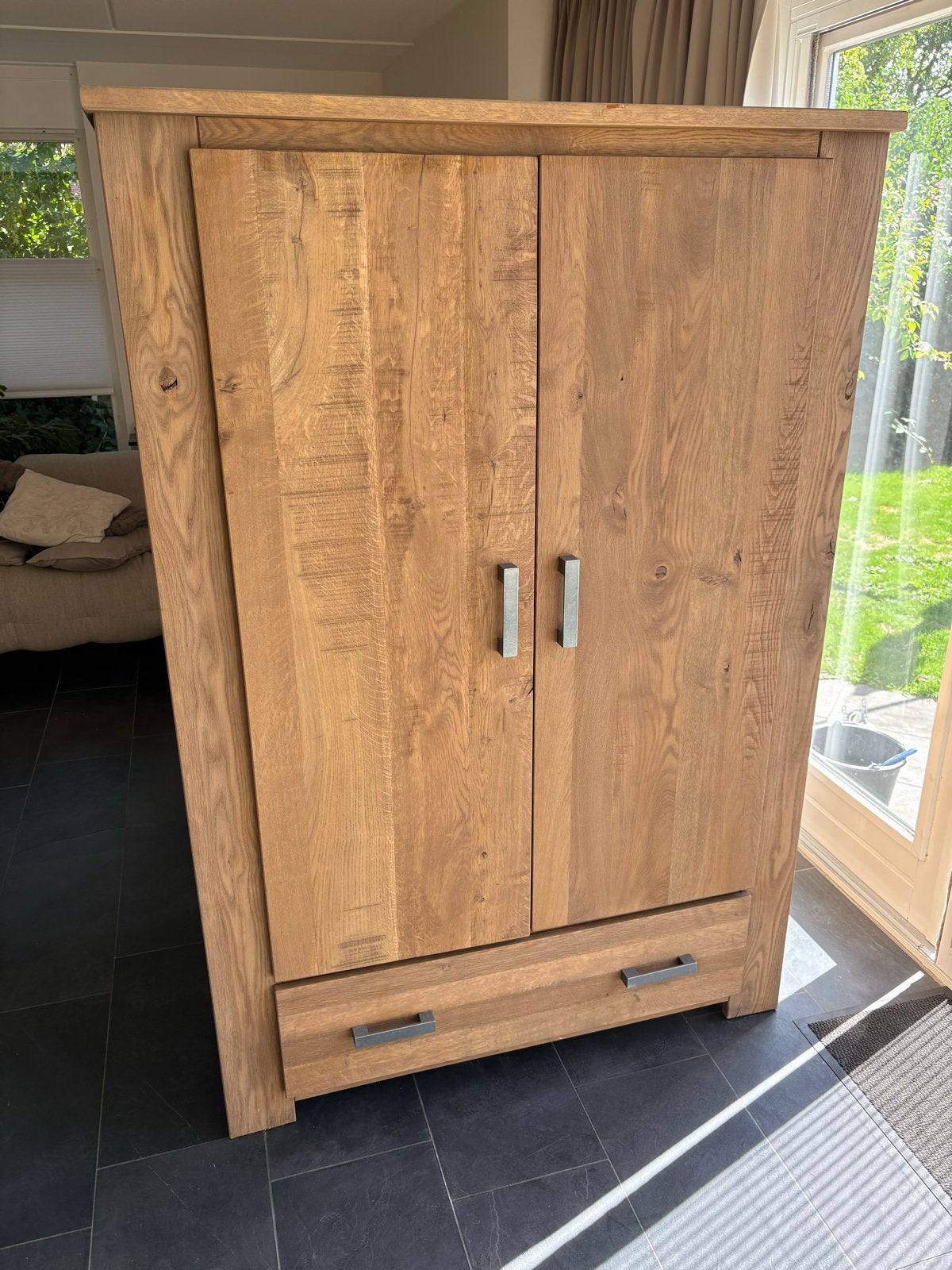 Eikenhouten kast met lade, Ophalen, Gebruikt, 100 tot 150 cm, Eikenhout