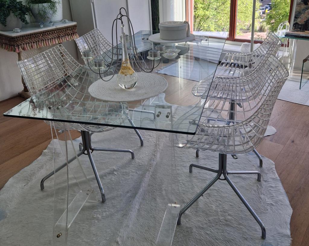 4 transparante stoelen, Driade Meridiana, Italiaans design, Overige kleuren, Zo goed als nieuw, Vier, Metaal