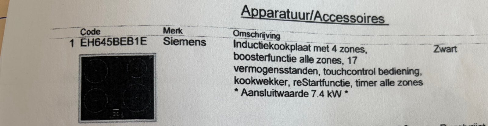 Siemens Inductiekookplaat EH645BEB1E - 60 cm - 4 zones, Witgoed en Apparatuur, Ophalen, Gebruikt, 4 kookzones, Inbouw