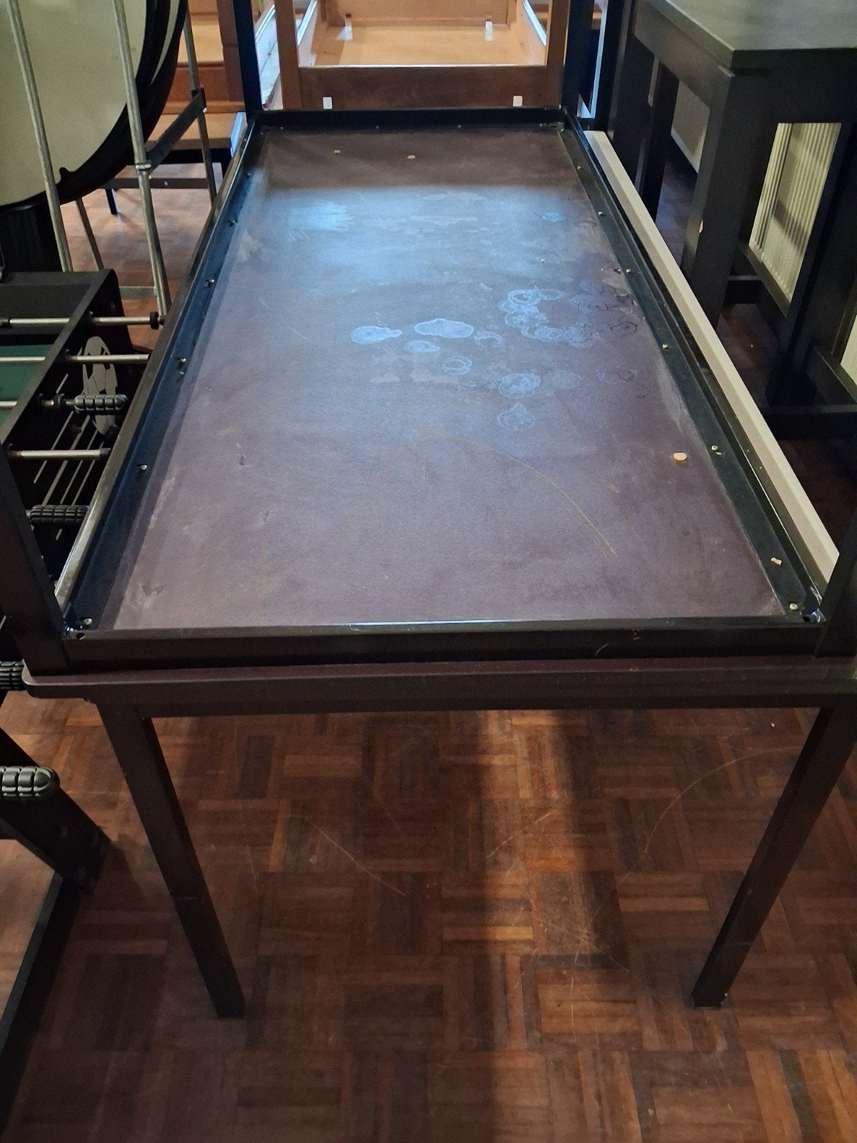 2 lange tafels met formica blad en metalen onderstel, Ophalen, Gebruikt, 200 cm of meer, Metaal