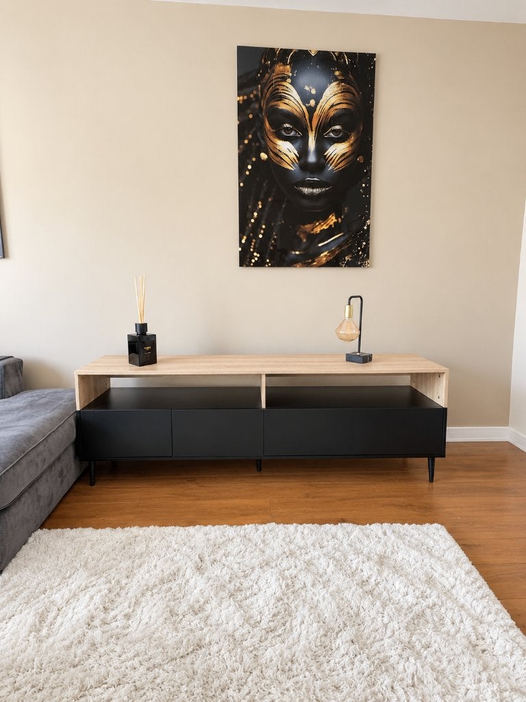 Modern TV-meubel zwart/houtlook – 180 x 40 cm, 150 tot 200 cm, Ophalen of Verzenden, Zo goed als nieuw, Minder dan 100 cm