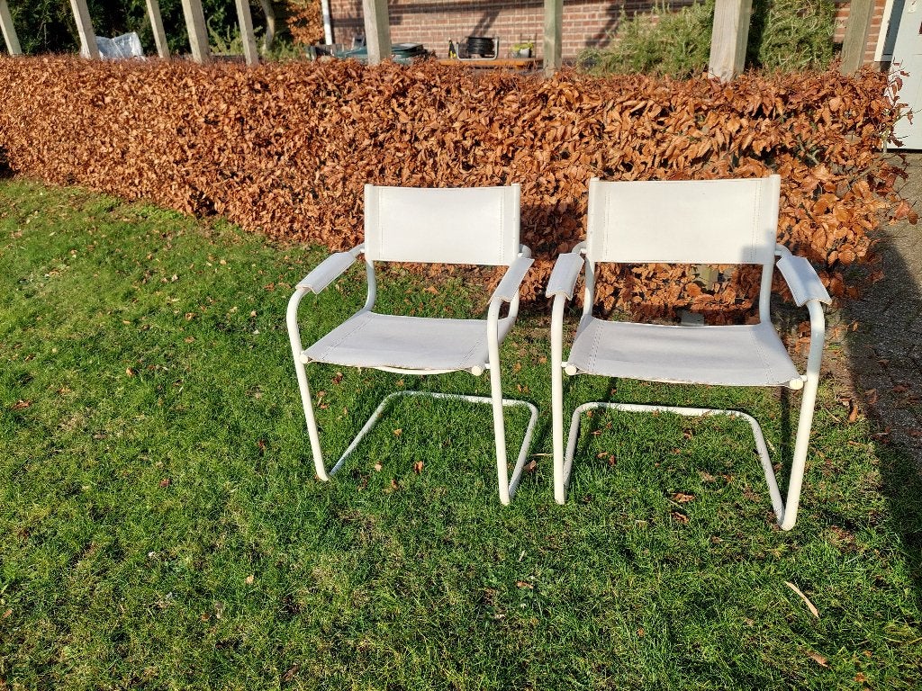 2 Witte, tuigleren buisframe eetkamerstoelen/kantoorstoelen, Ophalen, Gebruikt, Twee, Wit