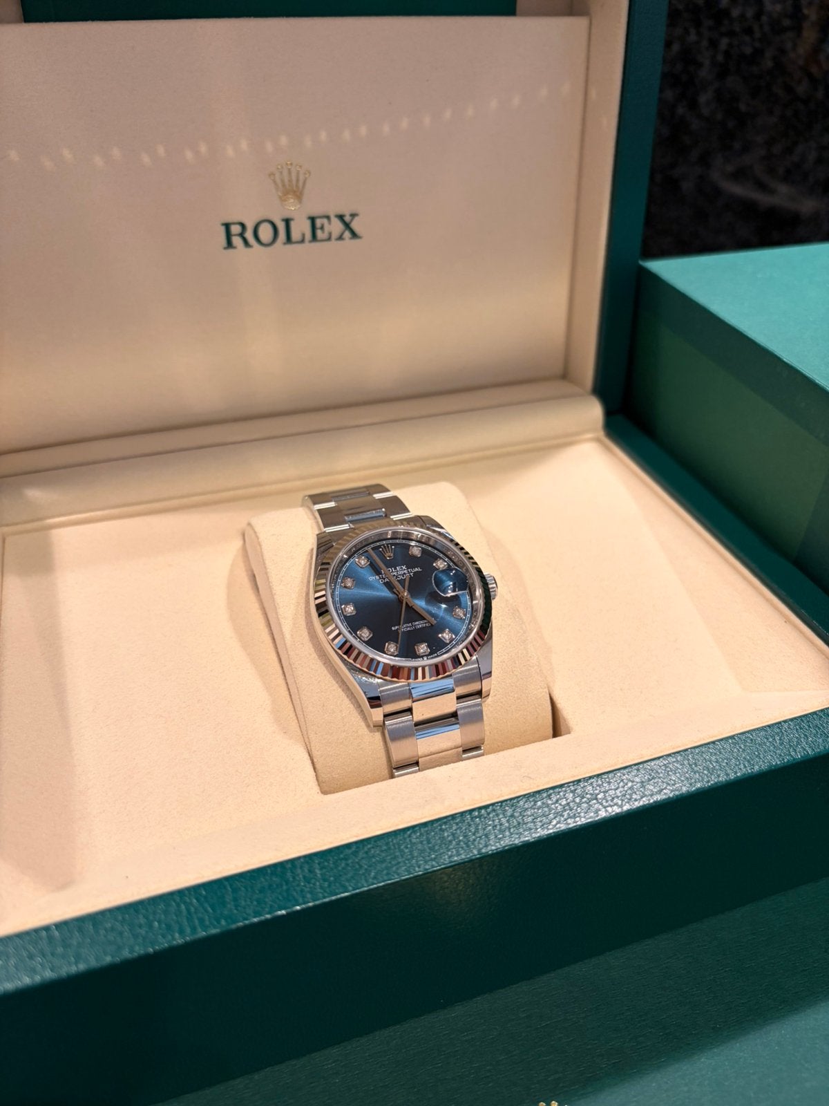 Rolex Datejust 36 Blauw Diamant 126234 nieuw, Ophalen of Verzenden, Zo goed als nieuw, Staal, Rolex