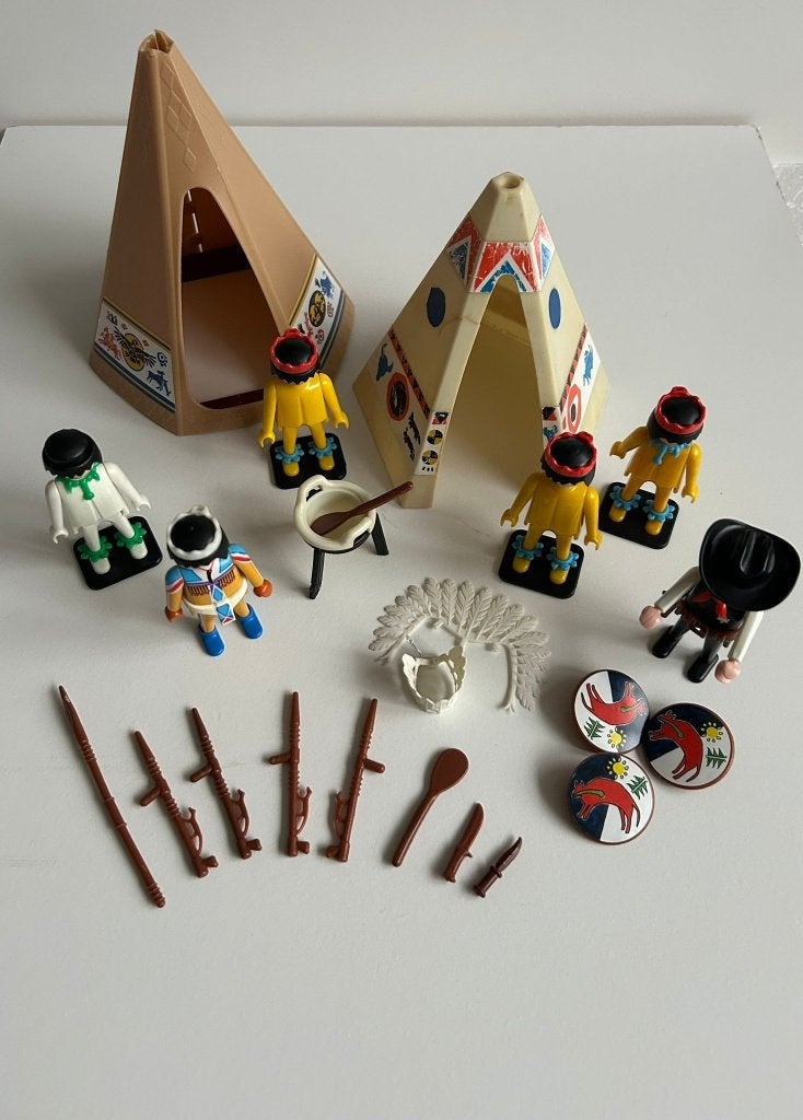 Vintage Playmobil indianen poppetjes en sheriff met diverse, Gebruikt, Losse onderdelen, Overige typen, Historisch
