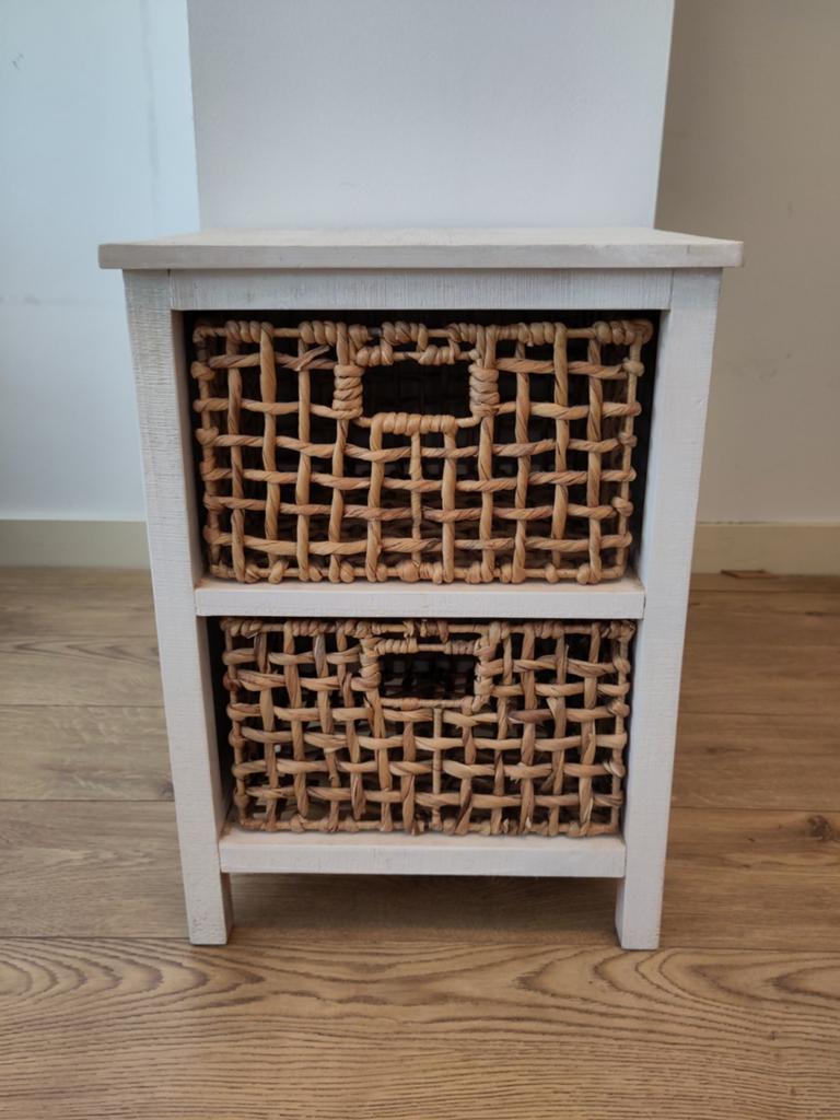 Nachtkastje ladekastje bijzet kast - wit hout brocante rotan, Ophalen, Minder dan 45 cm, Zo goed als nieuw, Minder dan 55 cm