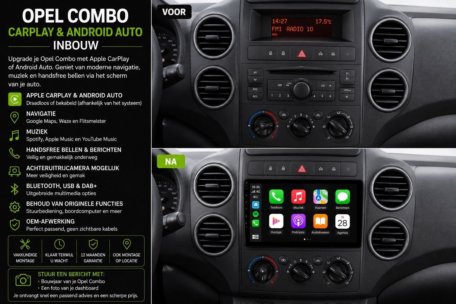Opel Combo CarPlay & Android Auto Inbouw, Ophalen, Nieuw