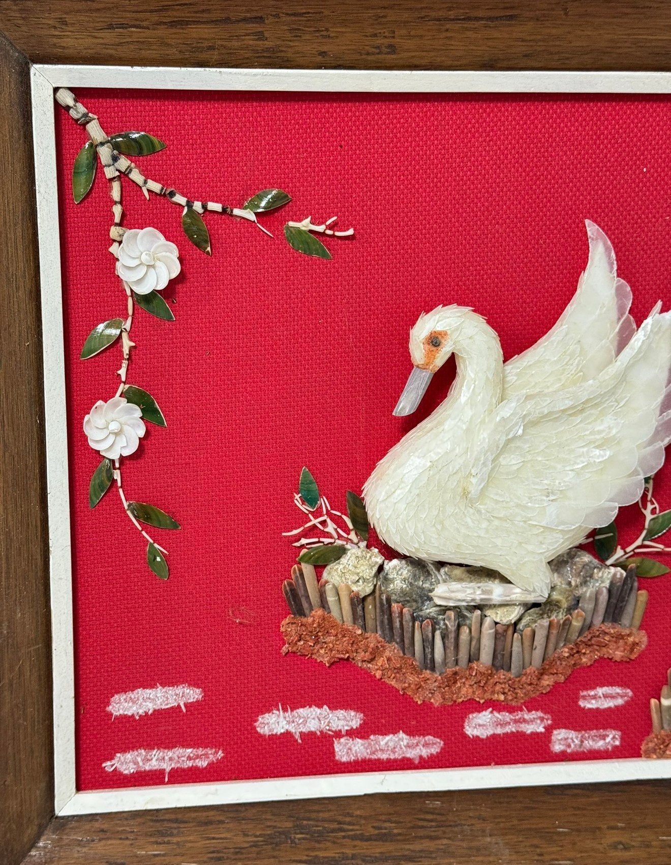 Mooi 3D vintage Zwaan kunstwerk art kunst in houten lijst, Ophalen of Verzenden, Wanddecoratie